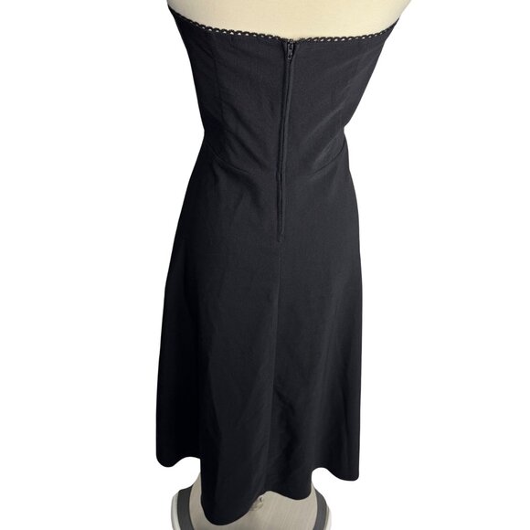 Vintage Y2K Whimsigoth Black Strapless Dress Lace Trim & Pink Floral Embroidery - Picture 8 of 11